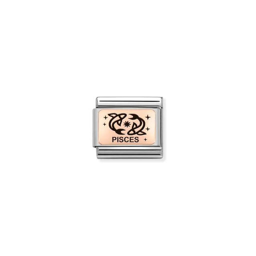 Nomination Classic Link charm with Pisces zodiac symbol in black enamel on bonded rose-gold plate and stainless steel, for a Nomination Bracelet