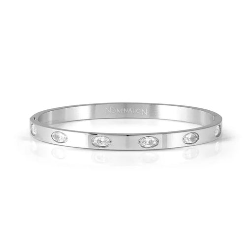Nomination Pretty Bangles stainless-steel bangle with oval white Cubic Zirconia stones.
