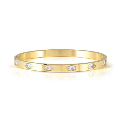 Nomination Pretty Bangles Yellow PVD bangle with oval white Cubic Zirconia stones.