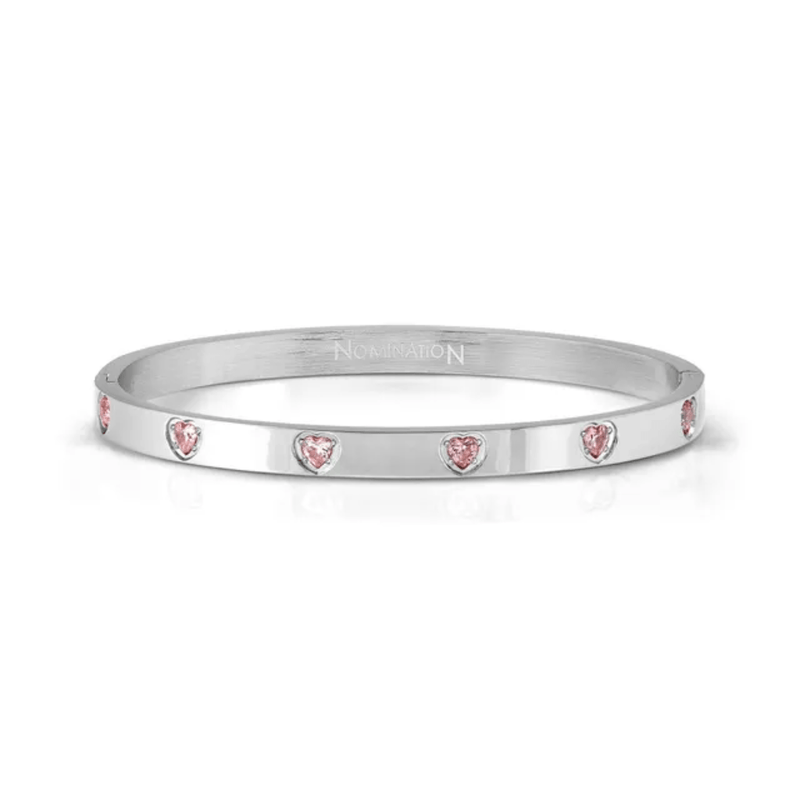 Nomination Pretty Bangles stainless steel bracelet with pink heart cubic zirconia stones
