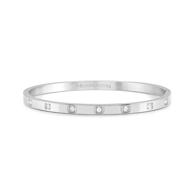 Nomination Pretty Bangles silver stainless-steel bangle with single-set Cubic Zirconia.