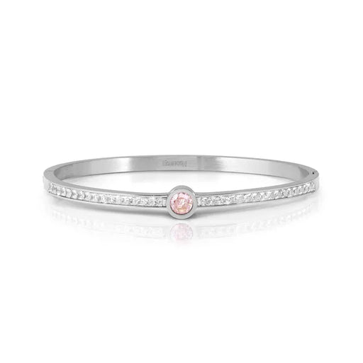 Silver Nomination Pretty Bangles bangle with pink central stone and white Cubic Zirconia.