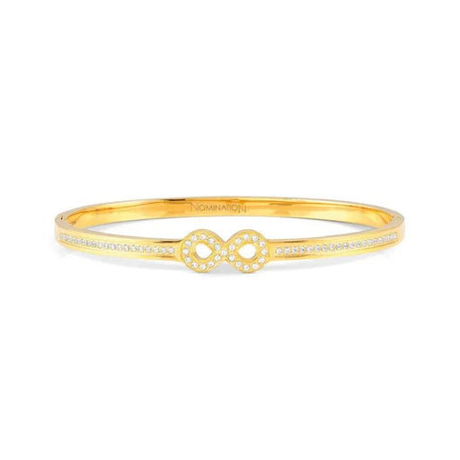 Yellow PVD Nomination Pretty Bangles bracelet with white Cubic Zirconia infinity symbol.