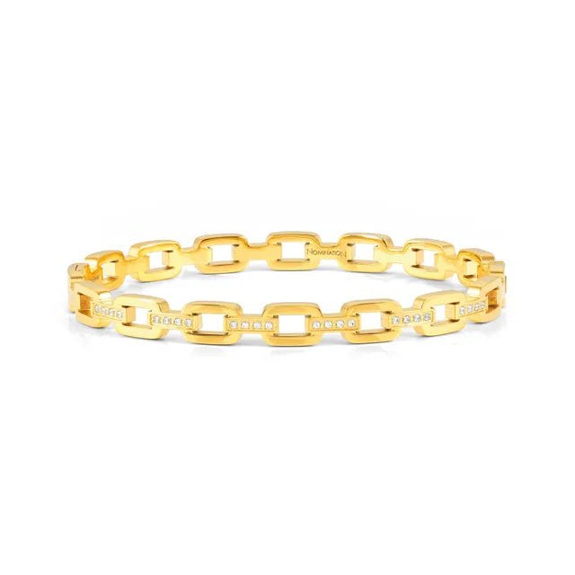 Nomination Pretty Bangles rigid chain bracelet in Yellow PVD with white Cubic Zirconia.
