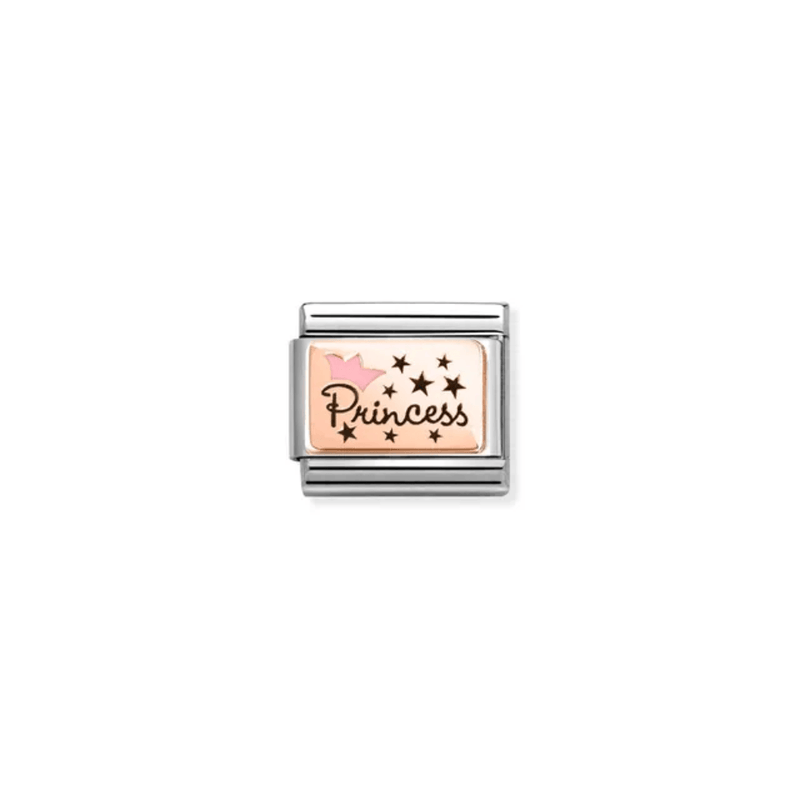 Front view of Nomination Princess charm with pink crown and stars