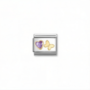 Nomination Classic link with purple heart stone and 18k gold butterfly for Nomination Composable Classic bracelets