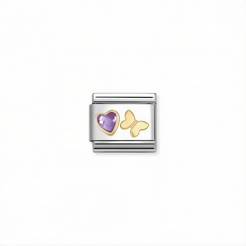 Nomination Classic link with purple heart stone and 18k gold butterfly for Nomination Composable Classic bracelets