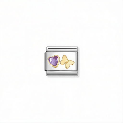 Nomination Classic link with purple heart stone and 18k gold butterfly for Nomination Composable Classic bracelets