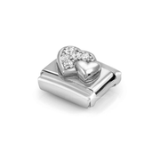 Angled close-up of Nomination Raised Hearts Composable Link showing a pavé cubic zirconia heart beside a smaller polished silver heart.