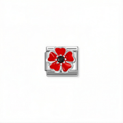 Nomination Classic red and black flower link in silver with enamel and cubic zirconia for Nomination Composable Classic bracelets