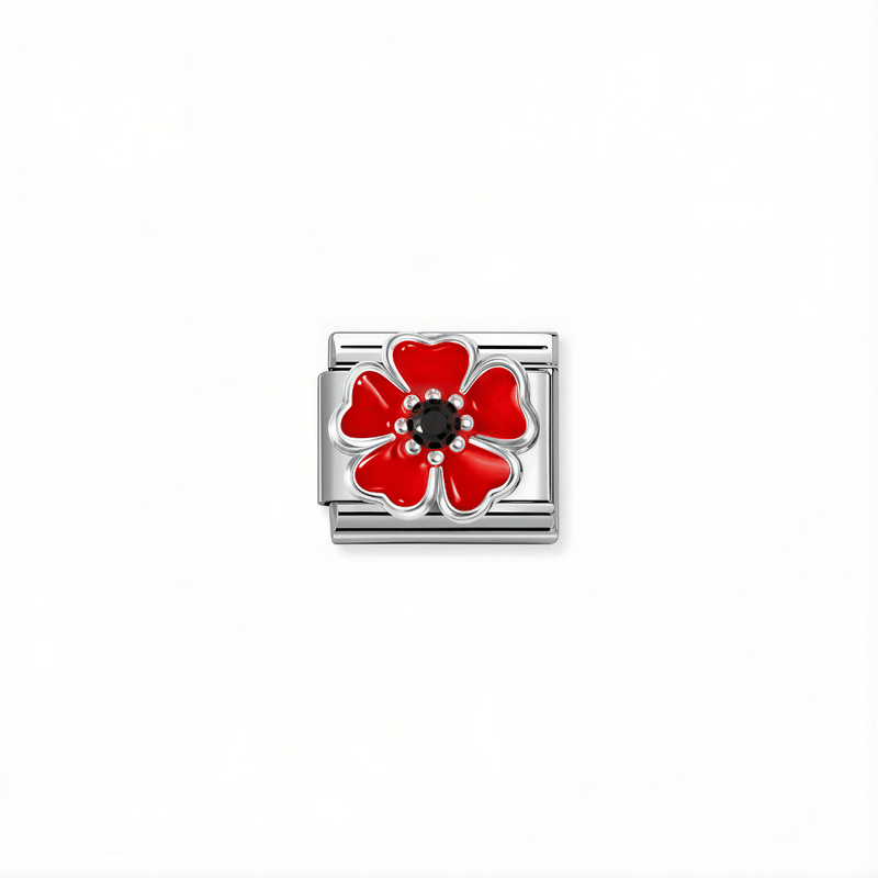 Nomination Classic red and black flower link in silver with enamel and cubic zirconia for Nomination Composable Classic bracelets