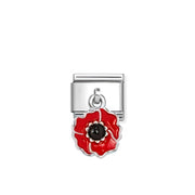 Nomination Classic red and black poppy link in silver for Nomination Composable Classic bracelets