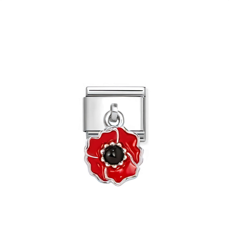 Nomination Classic red and black poppy link in silver for Nomination Composable Classic bracelets