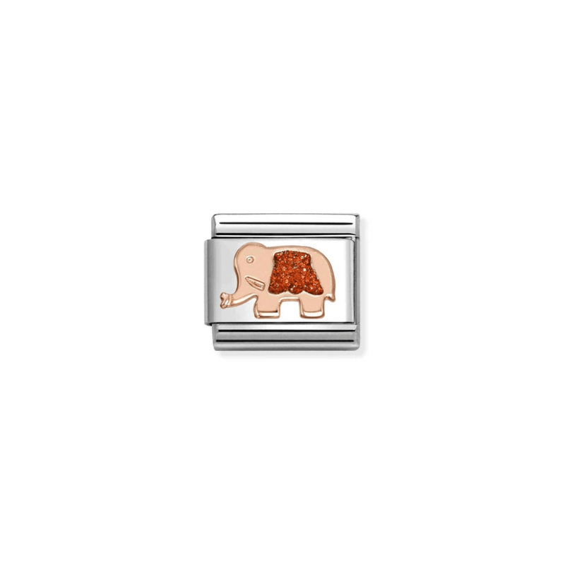 Nomination Red Glitter Elephant Classic Link in rose gold, front view