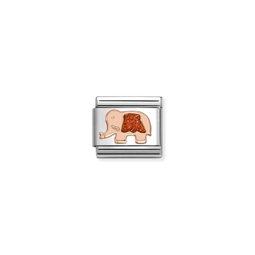 Nomination Red Glitter Elephant Classic Link in rose gold, front view