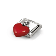 Angled close-up of Nomination Red Heart Pendant Link showing the rounded red enamel heart and silver-tone attachment on stainless steel.