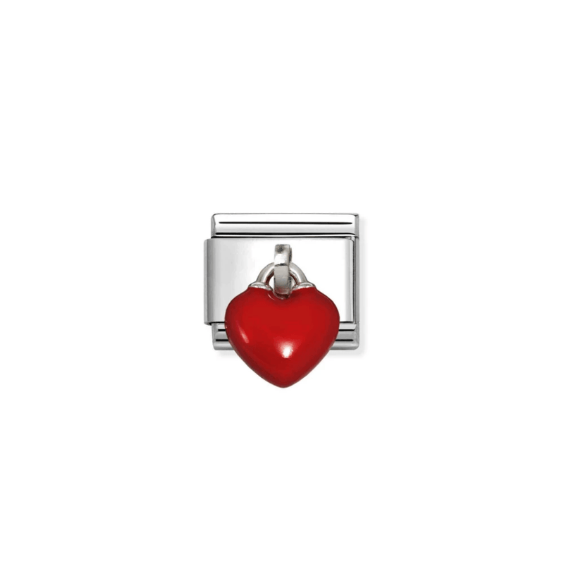 Nomination Red Heart 3D Pendant Classic Composable Link featuring a glossy red enamel heart hanging from a polished silver-tone fitting.