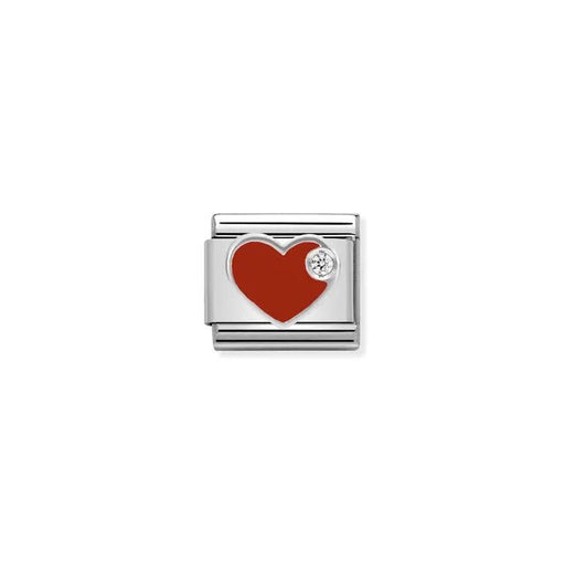 Nomination Red Heart Classic Link charm in stainless steel and sterling silver with red enamel and cubic zirconia