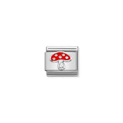 Nomination Classic Link charm with red enamel mushroom and white cubic zirconia on stainless steel, for a Nomination Bracelet