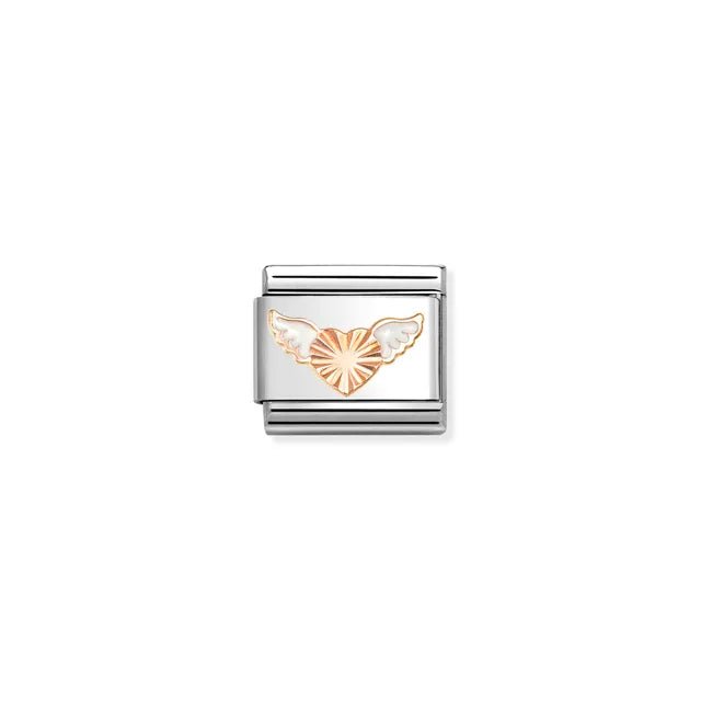 Nomination rose gold flying heart Classic Link charm with white enamel wings