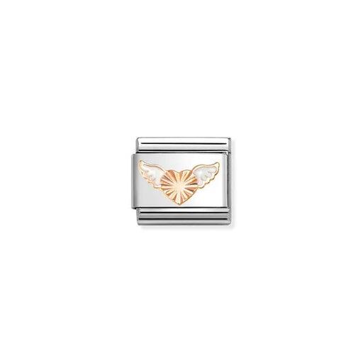 Nomination rose gold flying heart Classic Link charm with white enamel wings