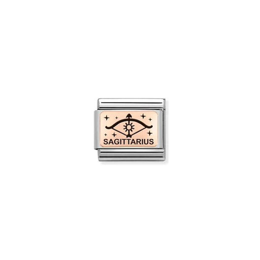 Nomination Classic Link charm with Sagittarius zodiac symbol in black enamel on bonded rose-gold plate and stainless steel, for a Nomination Bracelet