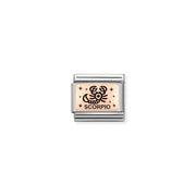 Scorpio zodiac Nomination Classic Link in bonded rose gold with black enamel, close-up