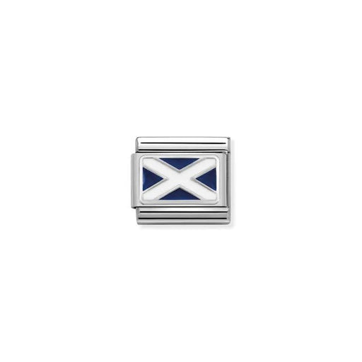 Close-up of Nomination Classic link charm with Scotland flag in blue and white enamel