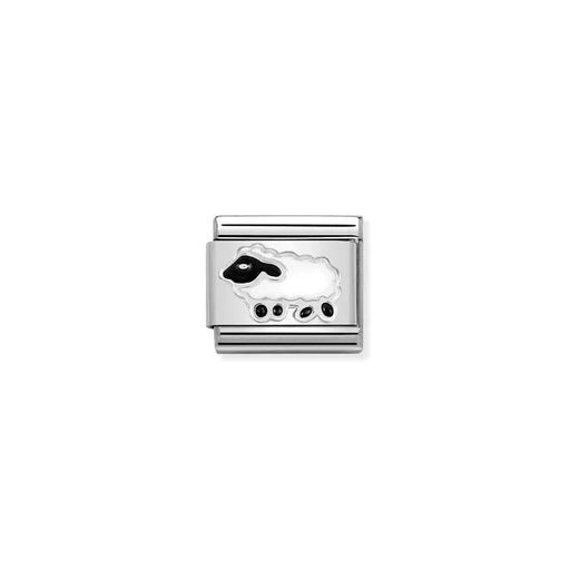 Nomination Classic link charm with white enamel sheep and black details in sterling silver on stainless steel