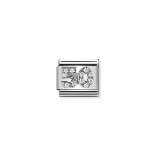 Nomination Number 50 Classic Composable Link featuring raised sterling silver numerals decorated with sparkling white cubic zirconia.