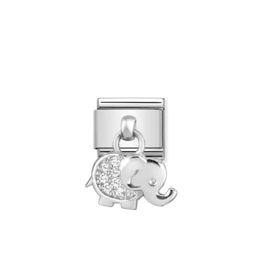 Nomination Silver Elephant Pendant Classic Link with white cubic zirconia