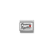 Nomination Composable Classic Forever Together Charm with black script lettering and red enamel heart on polished silver