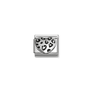 Nomination Leopard Print Heart Classic Composable Link featuring a raised sterling silver heart with glossy black enamel animal-print markings.