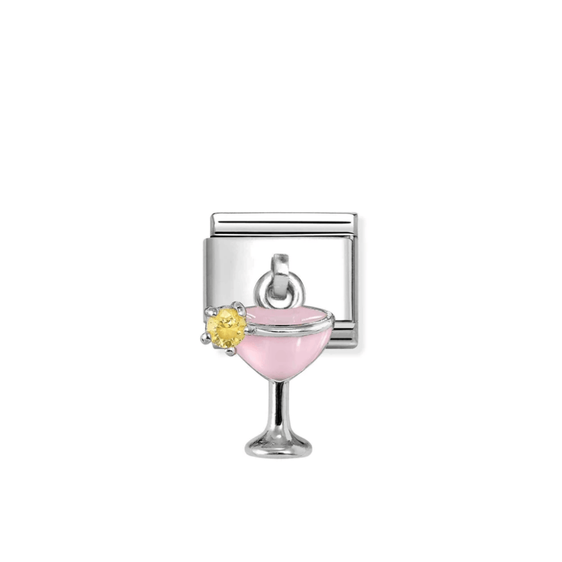 Nomination Composable Classic Silver Pink Cocktail Pendant Link with pink enamel glass and golden cubic zirconia