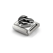 Angled close-up of Nomination Silver Tiger Heart Link showing flowing black enamel stripes across a sculpted silver heart.