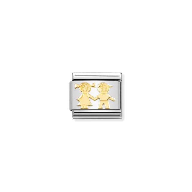 – Nomination Sister & Brother Classic Link charm in stainless steel with bonded yellow gold