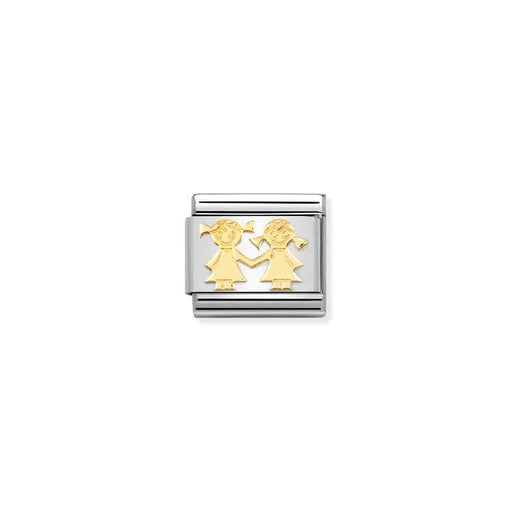 Nomination Composable Classic Link with yellow-gold “Sisters” motif on stainless steel