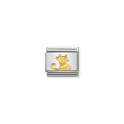 Nomination Sitting Cat Classic Link charm in stainless steel with bonded yellow gold