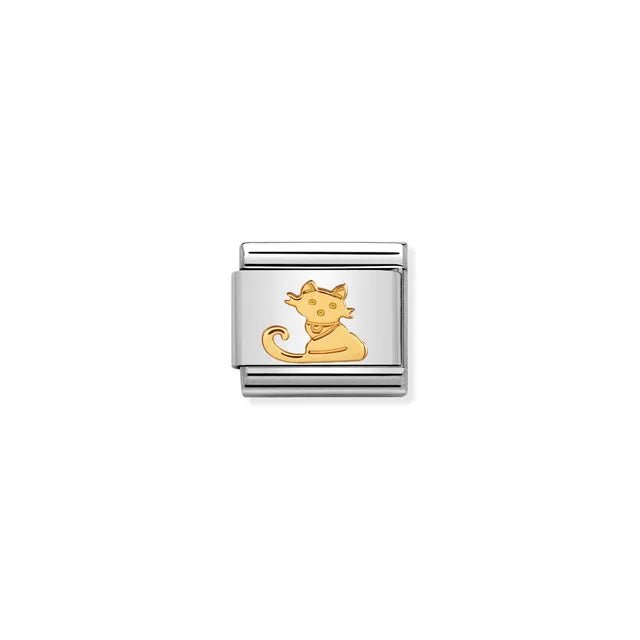 Nomination Sitting Cat Classic Link charm in stainless steel with bonded yellow gold