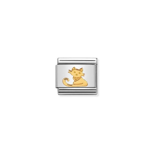 Nomination Sitting Cat Classic Link charm in stainless steel with bonded yellow gold