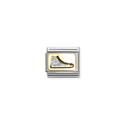 Nomination Classic Composable sneaker charm link in stainless steel and yellow gold with cubic zirconia sparkle