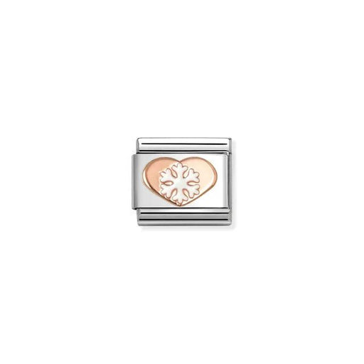 Nomination Classic Link charm with rose-gold heart and white enamel snowflake on stainless steel, for a Nomination Bracelet