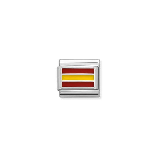 Close-up of Nomination Spanish Flag Classic Link charm in enamel and silver