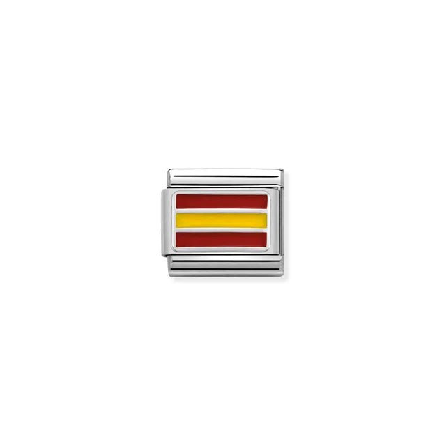 Close-up of Nomination Spanish Flag Classic Link charm in enamel and silver