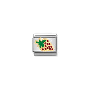Nomination Classic Link charm with strawberry motif in bonded yellow gold and red/green enamel on stainless steel, for a Nomination Bracelet