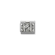 Nomination Classic link charm with vintage suitcase in oxidised sterling silver on stainless steel