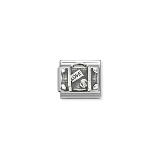 Nomination Classic link charm with vintage suitcase in oxidised sterling silver on stainless steel