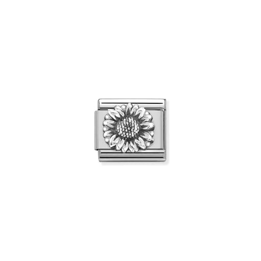 Nomination Classic link charm with oxidised sterling-silver sunflower on stainless steel
