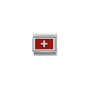 Close-up of Nomination Swiss Flag Classic Link charm in enamel and silver