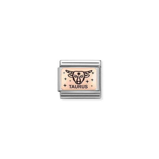 Taurus zodiac Nomination Classic Link in bonded rose gold with black enamel, close-up
